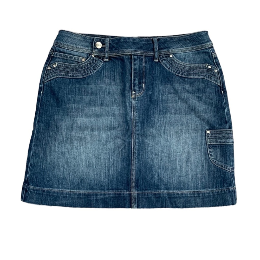 Noir Jeans Mini Skirt Jean Noir with Rhinestones 6 Pocket Side Pocket